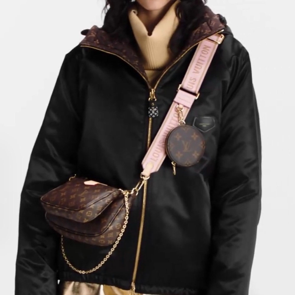 Louis Vuitton Brown Monogram Multi-Pochette with Pink Strap and Coin Purse